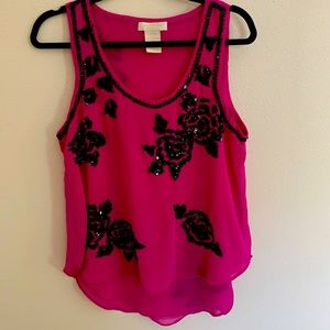 mm couture pink embroidered sequin sleeveless top